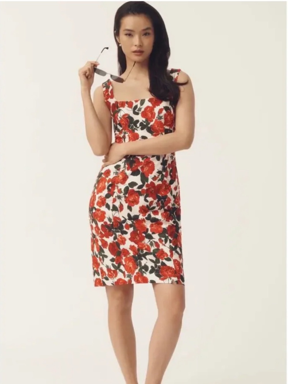Maeve Anthropologie Red Rose Floral Square-Neck Dress Like New
